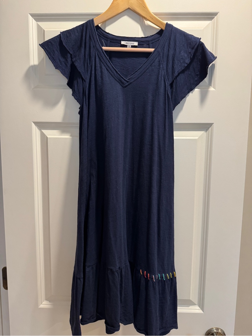 Lisa Todd Navy V-Neck Flutter Sleeve Dress XS